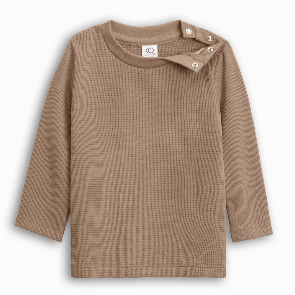Colored Organics Waffle Knit Long Sleeve Top - Taupe - 18 months